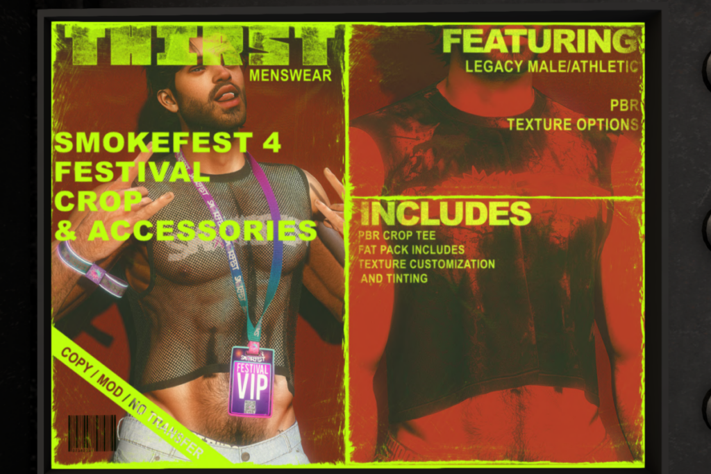 Smokefest 4 Crop Top &amp; Accessories - Legacy/+mods, L$99-L$350 each/L$2250 FP