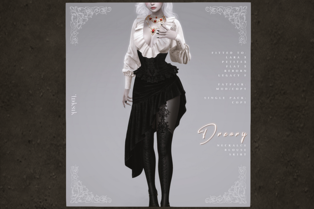 Deary Dress - Legacy/MaitreyaX/Reborn/+mods, L$320 each/L$1650 FP | Dreary Necklace, L$400 FP