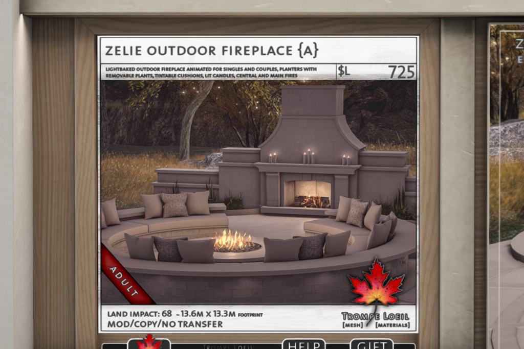 Zelie Outdoor Fireplace, L$725 Adult