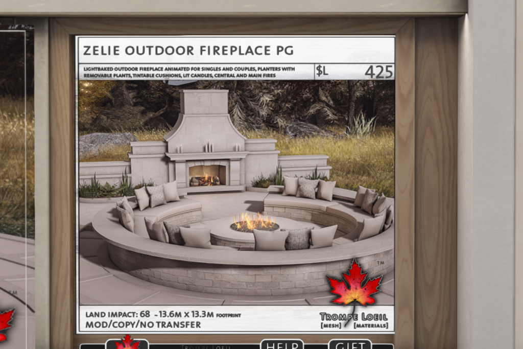 Zelie Outdoor Fireplace, L$425 PG