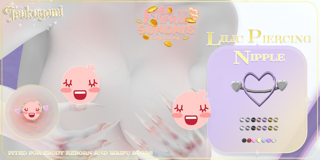 Lilic Nipple Piercing - Reborn/+mods	&lt;a href=&quot;http://maps.secondlife.com/secondlife/Hashira/59/163/3&quot; target=&quot;_blank&quot;&gt;Teleport&lt;/a&gt;