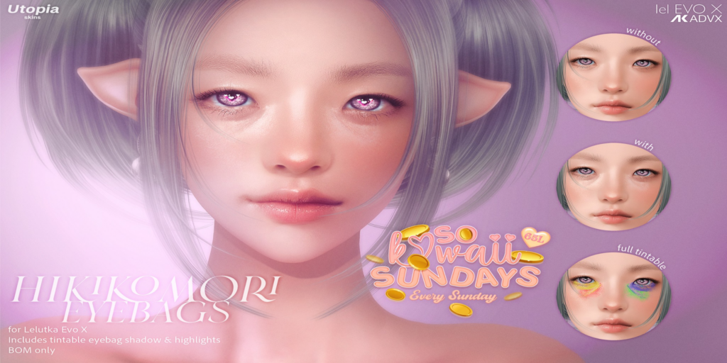 Hikiko Mori Eyebags - EvoX	&lt;a href=&quot;http://maps.secondlife.com/secondlife/Hashira/202/87/5&quot;&gt;Teleport&lt;/a&gt;