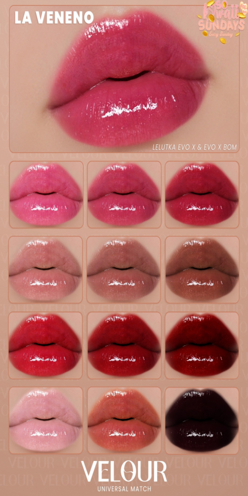 La Veneno Lipstick - EvoX	&lt;a href=&quot;http://maps.secondlife.com/secondlife/VELOUR/93/115/83&quot; target=&quot;_blank&quot;&gt;Teleport&lt;/a&gt;