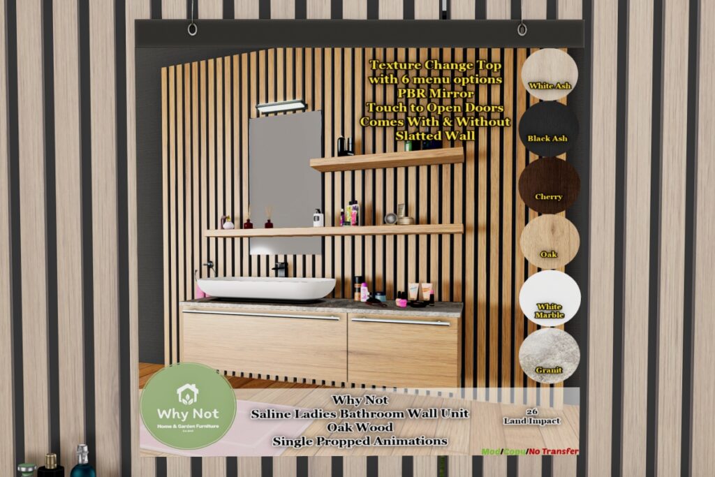 Saline Ladies Bathroom Wall Unit, L$319 each