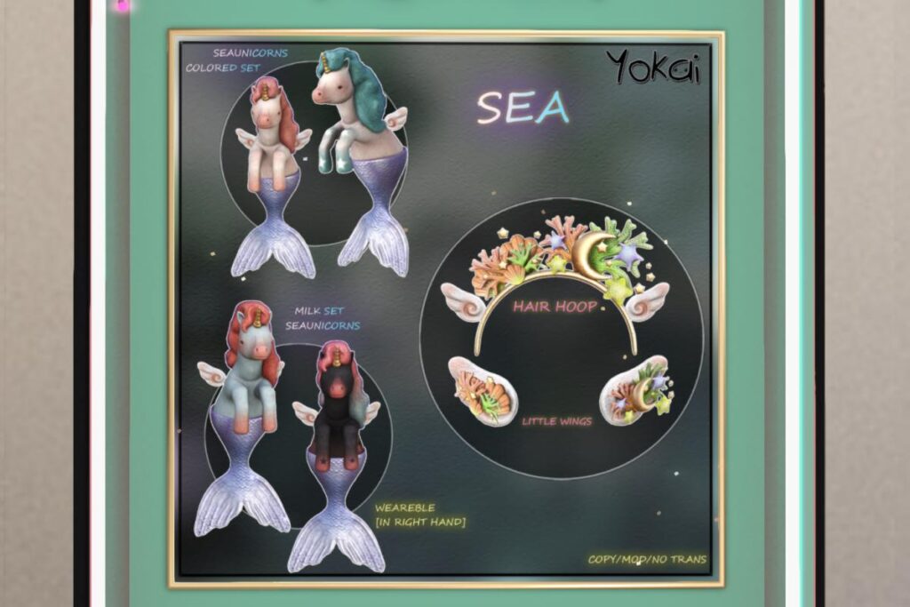 Sea Unicorns, L$188 each/L$488 FP