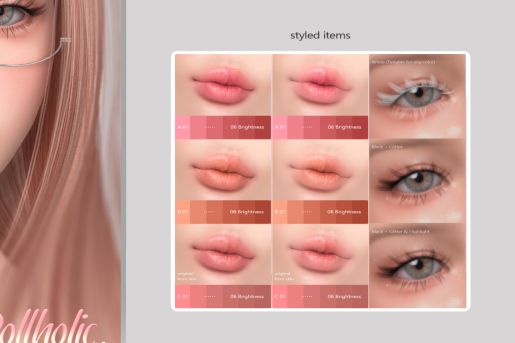 Yuna Lips - Evo X, L$399 each | Yuna Lashes - Evo X, L$199