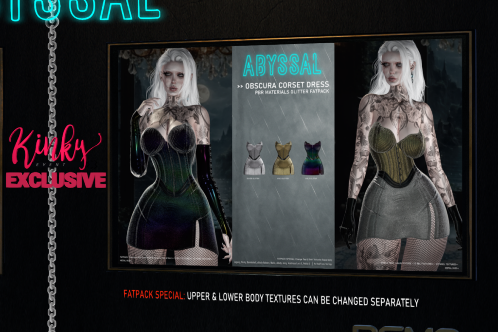 Obscura Corset Glitter Dress - Legacy/MaitreyaX/Reborn/+mods, L$349 each/L$2399 FP