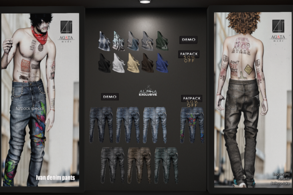 Ivan Denim Pants &amp; Tank - Jake/Legacy/+mods, L$190-L$280 each/L$840-L$950 each FP