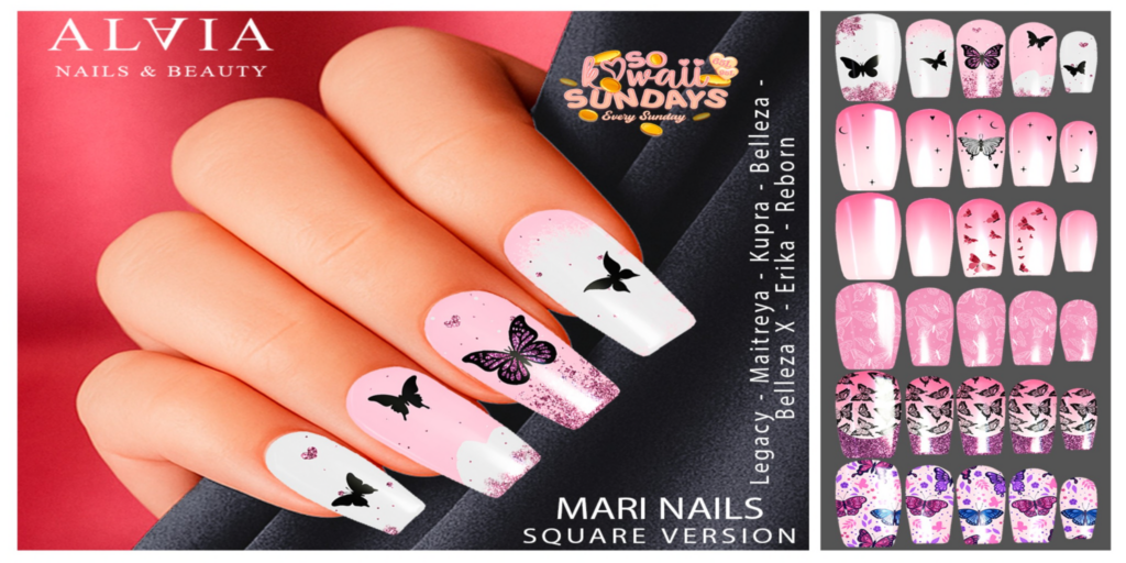 Mari Mesh Nails - see ad for fits	&lt;a href=&quot;http://maps.secondlife.com/secondlife/Mellor/99/200/26&quot; target=&quot;_blank&quot;&gt;Teleport&lt;/a&gt;