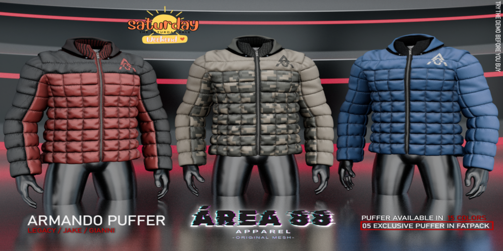 Armando Puffer Jacket - Gianni/Jake/Legacy	&lt;a href=&quot;http://maps.secondlife.com/secondlife/Birdcage/187/65/2801&quot; target=&quot;_blank&quot;&gt;Teleport&lt;/a&gt;