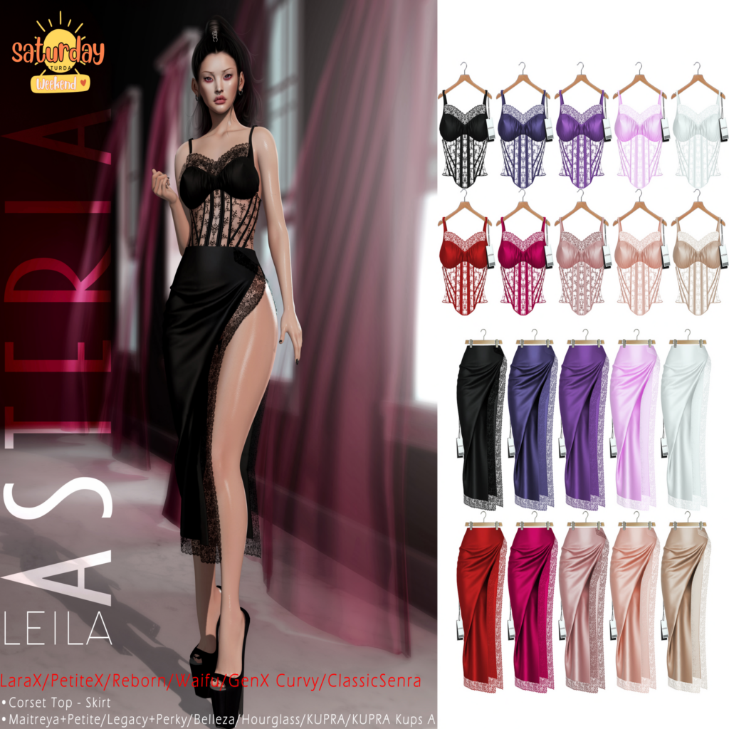 Leila Outfit - see ad for fits	&lt;a href=&quot;http://maps.secondlife.com/secondlife/Asteria/158/166/25&quot; target=&quot;_blank&quot;&gt;Teleport&lt;/a&gt;