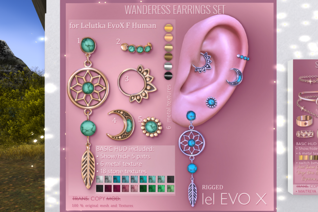 Wanderess Earrings Set - EvoX F Ears, L$250