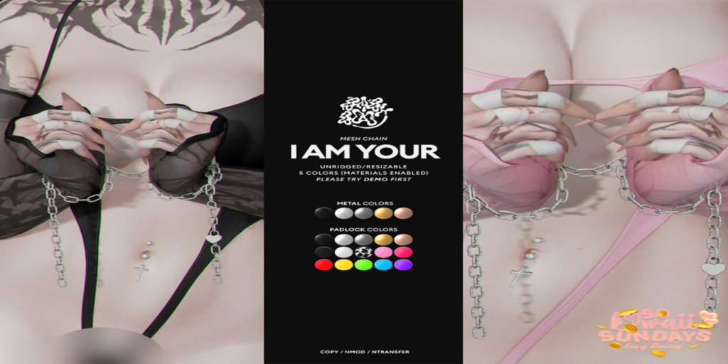 I Am Your Accessory	&lt;a href=&quot;http://maps.secondlife.com/secondlife/Cult%20Grounds/16/23/1022&quot; target=&quot;_blank&quot;&gt;Teleport&lt;/a&gt;