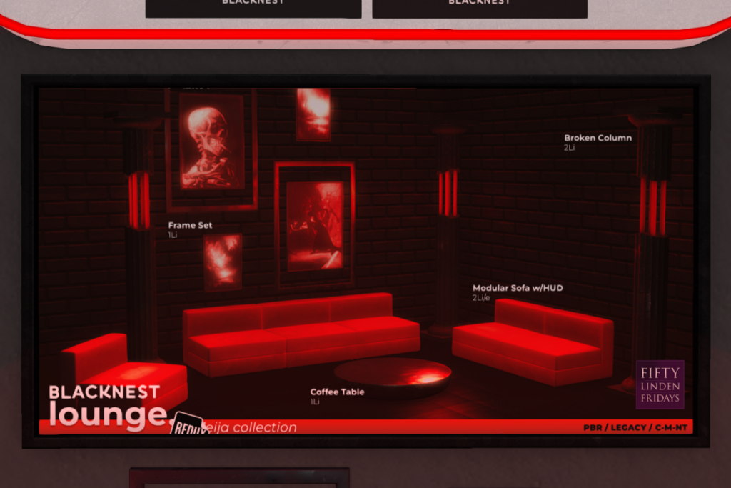 Leija Lounge Collection	&lt;a href=&quot;http://maps.secondlife.com/secondlife/BLACK%20NEST/233/131/21&quot; target=&quot;_blank&quot;&gt;Teleport&lt;/a&gt;