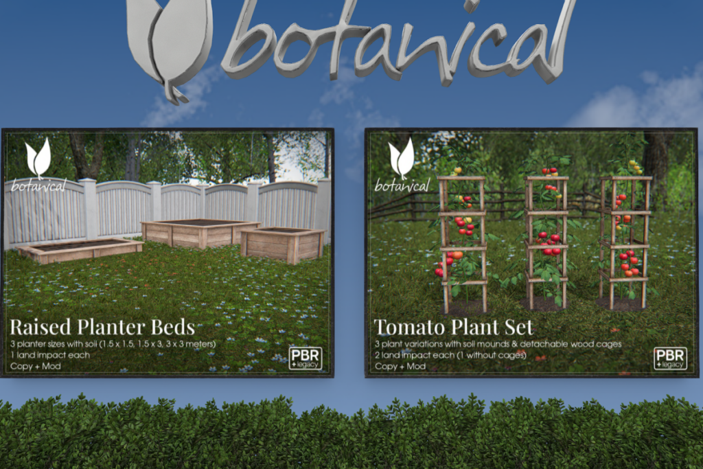 Raised Planter Beds, L$299 | Tomato Plant Set, L$399
