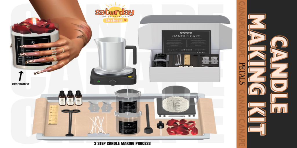 Candle Making Kit Decor Set	&lt;a href=&quot;http://maps.secondlife.com/secondlife/Canape/132/129/25&quot; target=&quot;_blank&quot;&gt;Teleport&lt;/a&gt;