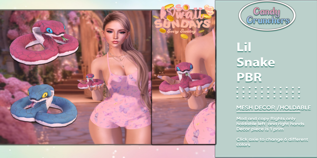 Lil Snake Holdable &amp; Decor	&lt;a href=&quot;http://maps.secondlife.com/secondlife/New%20Days/149/208/23&quot; target=&quot;_blank&quot;&gt;Teleport&lt;/a&gt;