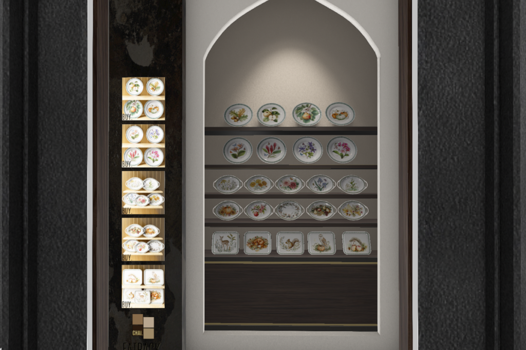 Whimsical Plates and Dishes, L$149 each/L$699 FP