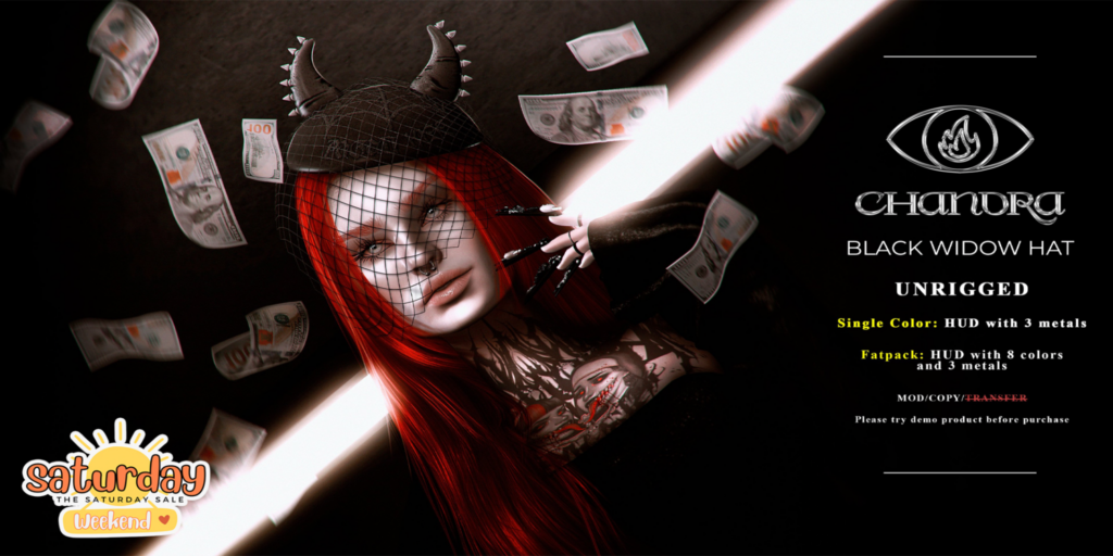 Black Widow Hat	&lt;a href=&quot;http://maps.secondlife.com/secondlife/Hell%20Fire/61/64/502&quot; target=&quot;_blank&quot;&gt;Teleport&lt;/a&gt;