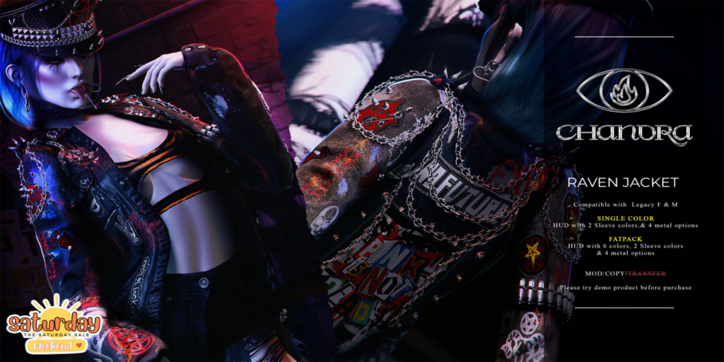 Raven Jacket - Legacy M+F	&lt;a href=&quot;http://maps.secondlife.com/secondlife/Hell%20Fire/61/64/502&quot; target=&quot;_blank&quot;&gt;Teleport&lt;/a&gt;