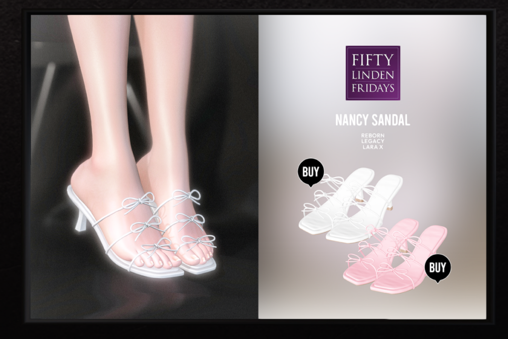 Nancy Sandal - Legacy/MaitreyaX/Reborn	&lt;a href=&quot;http://maps.secondlife.com/secondlife/Dear/123/249/802&quot; target=&quot;_blank&quot;&gt;Teleport&lt;/a&gt;