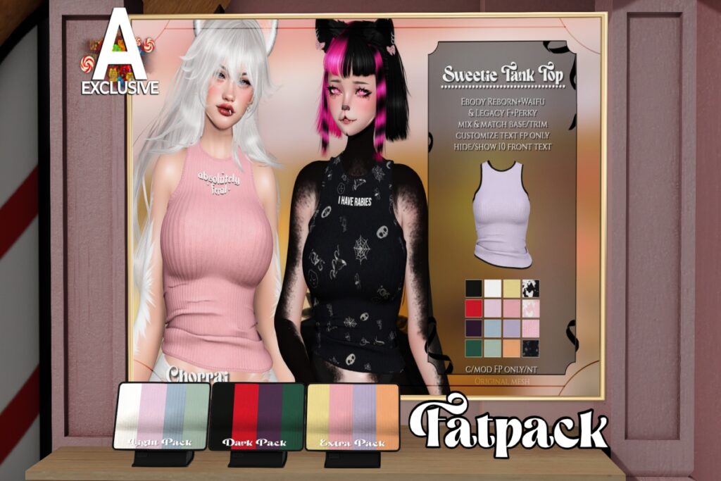 Sweetie Tank Top - Legacy/Reborn/+mods, L$300 each/L$800 FP