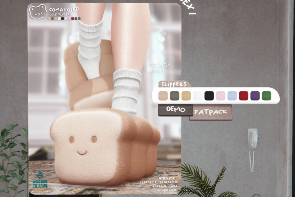 Loaf Slippers - Legacy M+F/Maitreya/Reborn, L$250 each/L$1200 FP