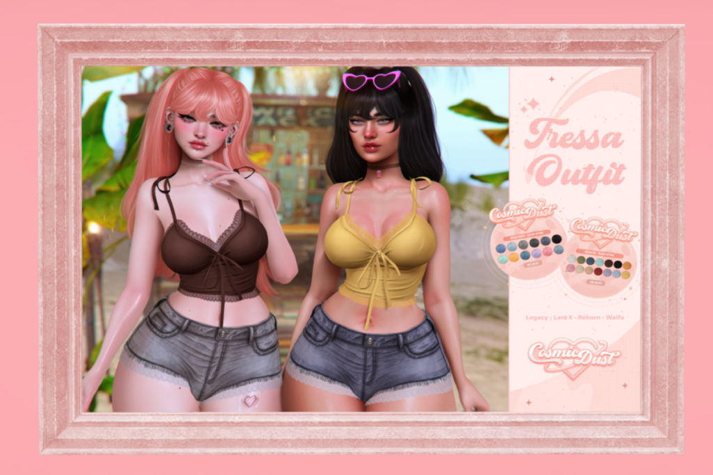Tressa Top &amp; Shorts - Legacy/MaitreyaX/Reborn/+mods, L$219-L$229 each/L$1200 each FP/L$2099 MP