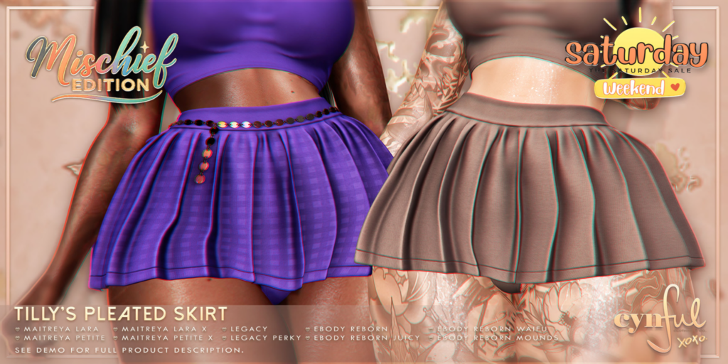 Tilly&#039;s Pleated Skirt - Legacy/Maitreya/Reborn/+mods	&lt;a href=&quot;http://maps.secondlife.com/secondlife/Cynful/128/128/2&quot; target=&quot;_blank&quot;&gt;Teleport&lt;/a&gt;
