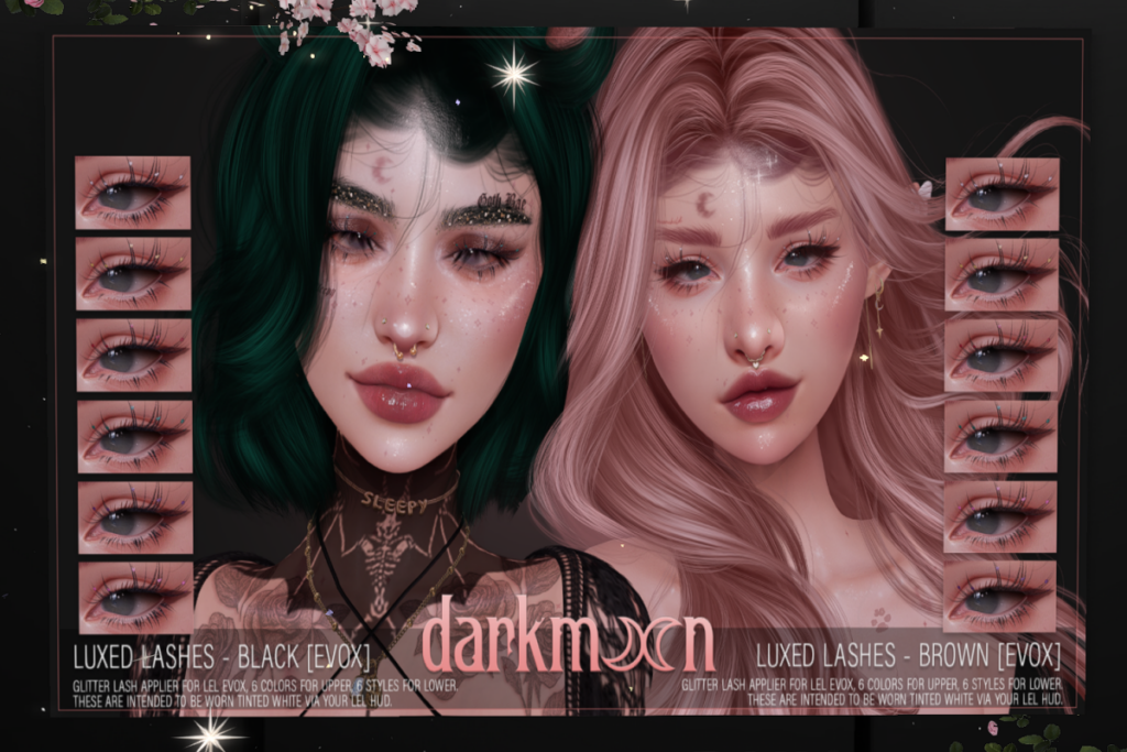 Luxed Black Lashes - EvoX, L$250 | Luxed Brown Lashes - EvoX, L$250