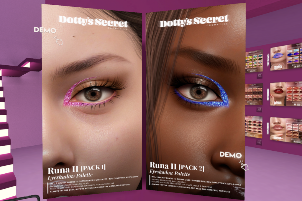 Runna II Eyeshadow Palette Pack 1 &amp; 2	&lt;a href=&quot;http://maps.secondlife.com/secondlife/Little%20Diamond/225/161/22&quot; target=&quot;_blank&quot;&gt;Teleport&lt;/a&gt;
