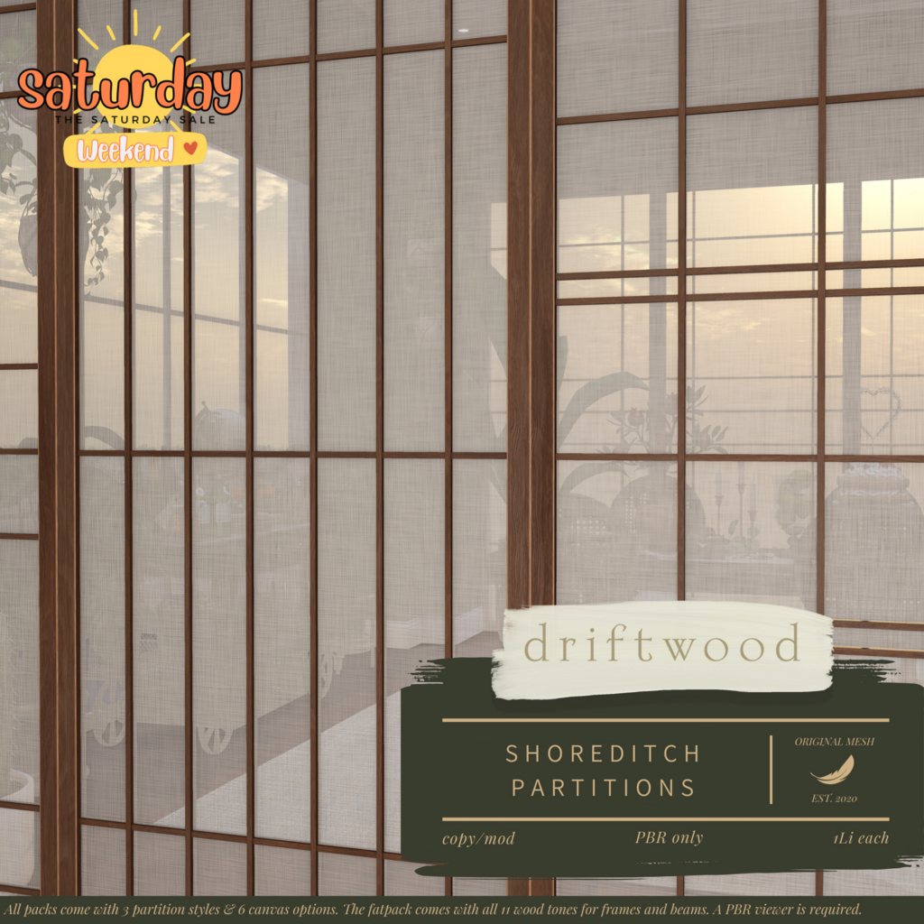 Shoreditch Partitions	&lt;a href=&quot;http://maps.secondlife.com/secondlife/Apple%20Fall/26/165/28&quot; target=&quot;_blank&quot;&gt;Teleport&lt;/a&gt;
