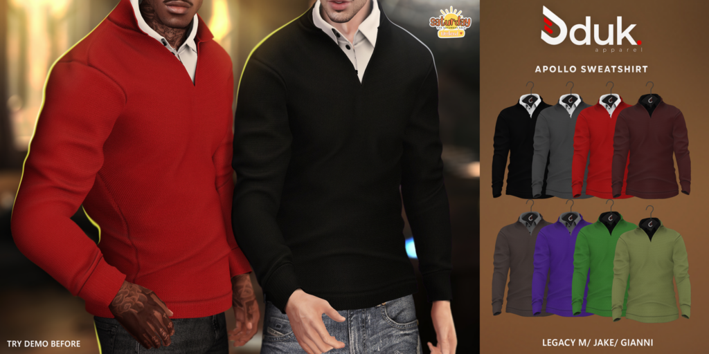 Apollo Sweatshirt - Gianni/Jake/Legacy	&lt;a href=&quot;http://maps.secondlife.com/secondlife/Heartbreak/139/143/94&quot; target=&quot;_blank&quot;&gt;Teleport&lt;/a&gt;