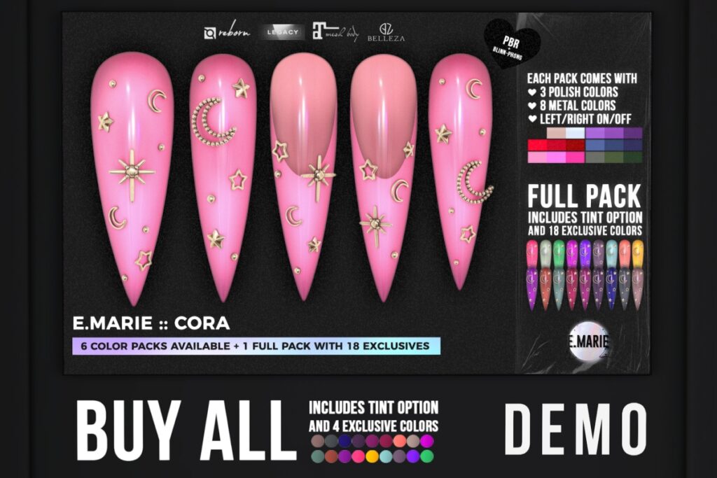 Cora Mesh Nails - GenX/Legacy/Maitreya/Reborn, L$299 each/L$1299 FP
