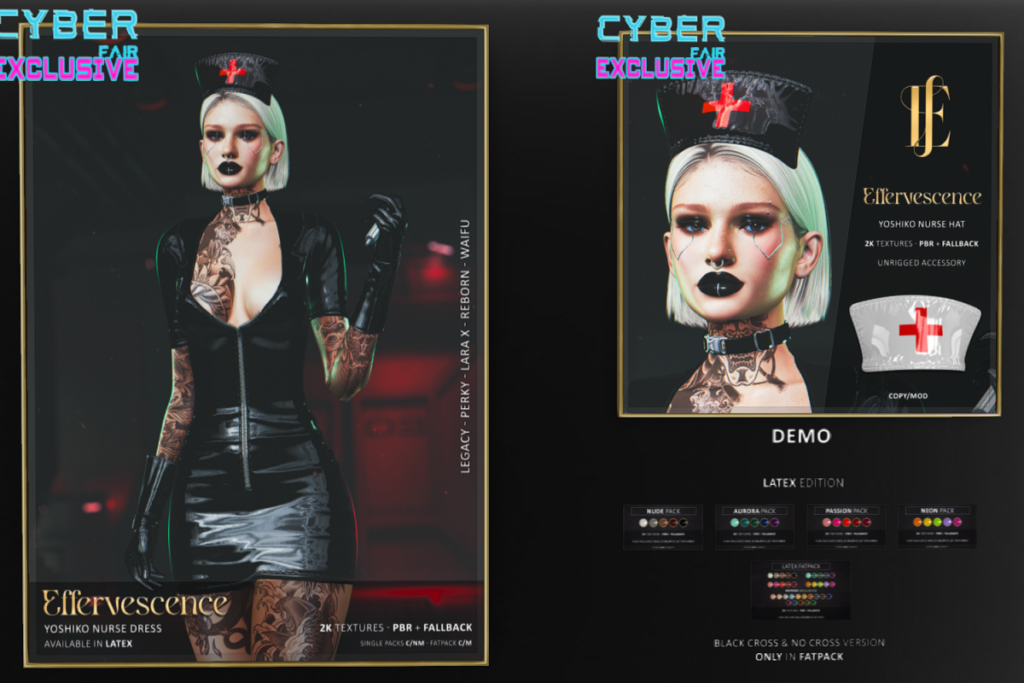 Yoshiko Nurse Dress - Legacy/MaitreyaX/Reborn/+mods, L$449 each/L$1499 FP | Yoshiko Nurse Hat, L$249 each/L$749 FP