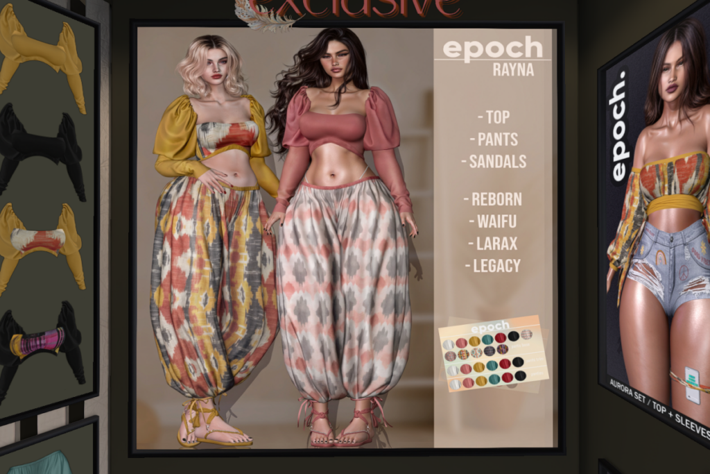 Rayna Top, Pants and Sandals - Legacy/MaitreyaX/Reborn/+mods, L$199-L$299 each/L$2799 FP