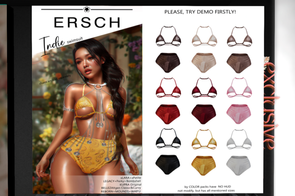 Indie Swimsuit - GenX/Inithium/Legacy/MaitreyaX/Reborn/+mods, L$249 each/L$999 FP