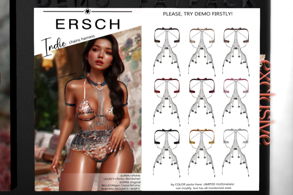 Indie Chains Harness - GenX/Inithium/Legacy/MaitreyaX/Reborn/+mods, L$249 each/L$899 FP