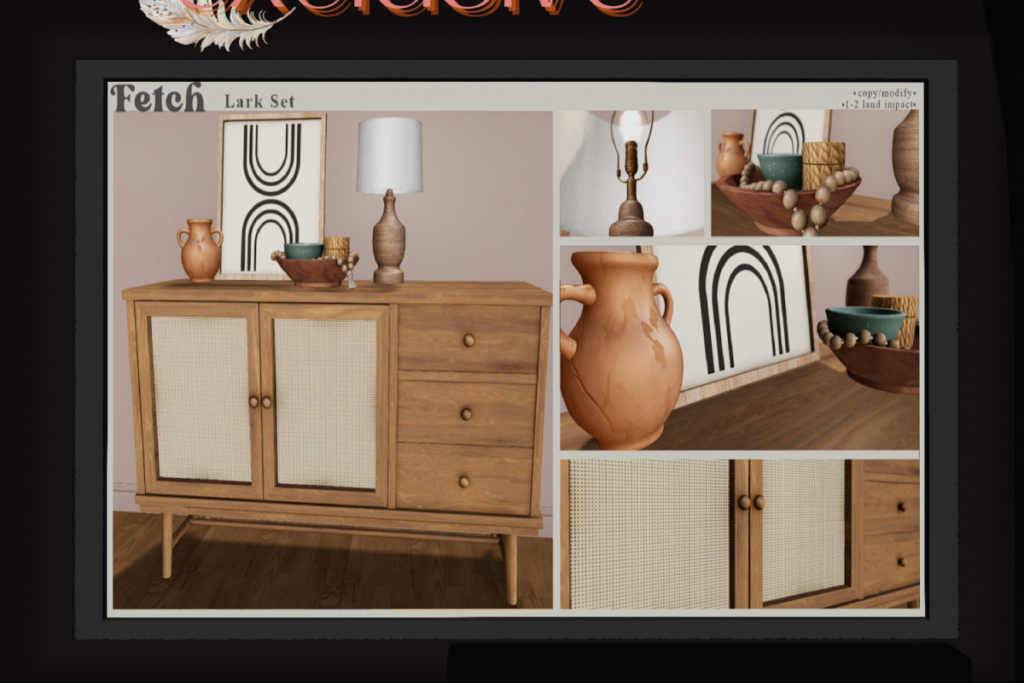 Lark Set, L$99-L$199 each/L$550 FP