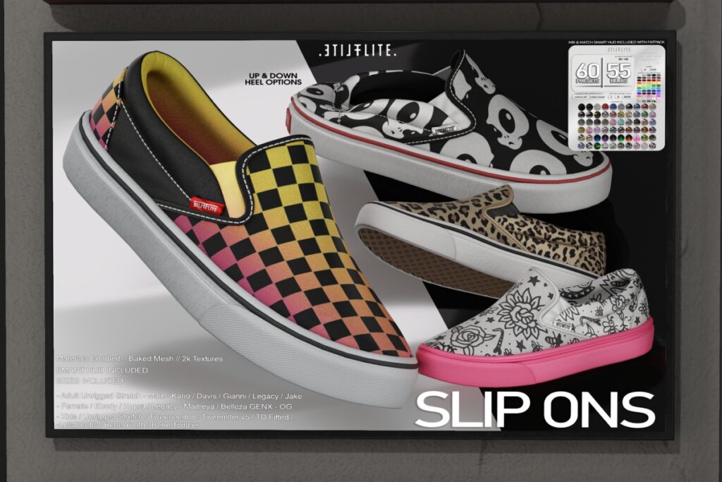 Slip Ons Shoes - see ad for fits, L$349 each/L$1099-L$1599 each FP/L$2499 MP