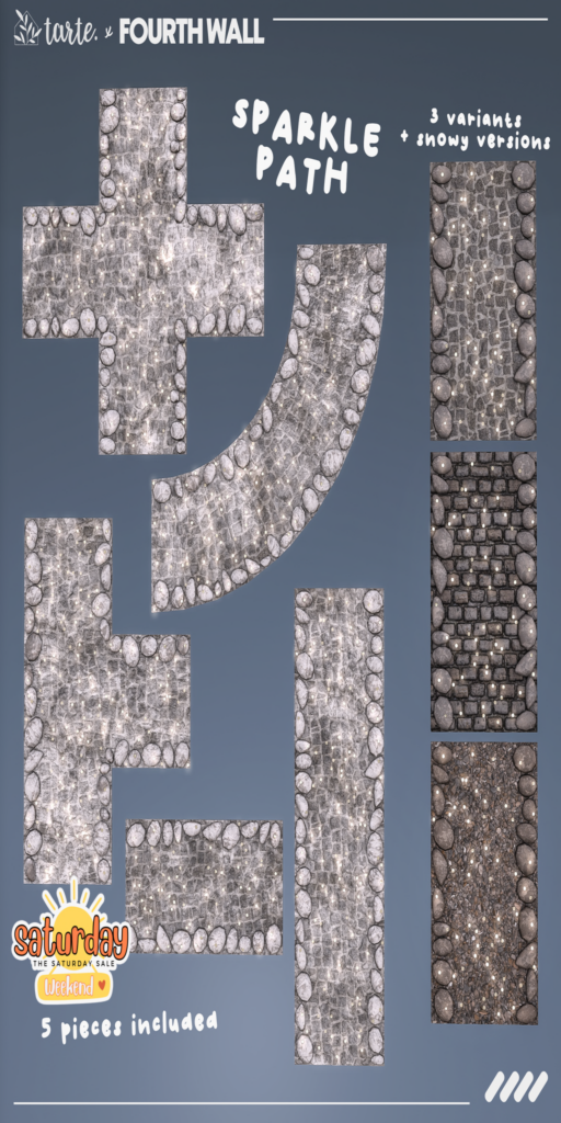 Sparkle Path Decor Set	&lt;a href=&quot;http://maps.secondlife.com/secondlife/Fourth%20Wall/22/127/27&quot; target=&quot;_blank&quot;&gt;Teleport&lt;/a&gt;