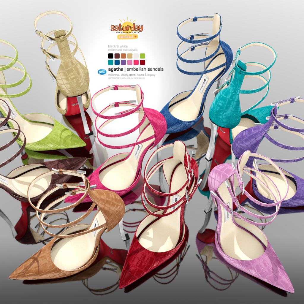 Agatha Sandals - GenX/Inithium/Legacy/Maitreya	&lt;a href=&quot;http://maps.secondlife.com/secondlife/Gos/101/93/302&quot; target=&quot;_blank&quot;&gt;Teleport&lt;/a&gt;