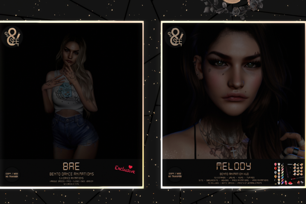 Bre Bento Dance Animations, L$270 each/L$2500 FP | Melody Bento AO Hud, L$120 each/L$2500 FP