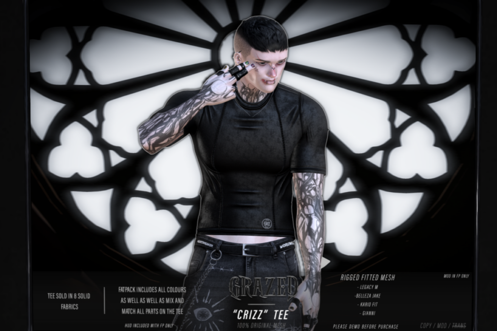 Crizz Tee - Gianni/Jake/Inithium/Legacy/+mods, L$299 each/L$1399 FP