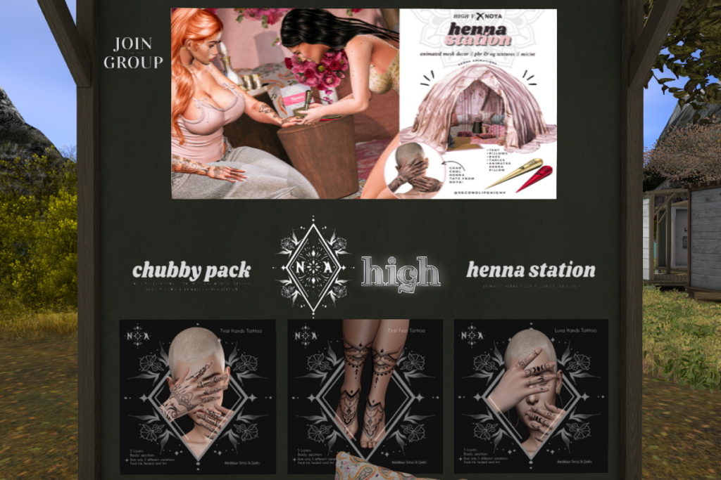Henna Station, L$599  | Tiriel Hands &amp; Feet Tattoos - BOM, L$149 each | Luna Hands Tattoo - BOM, L$149 | Henna Station Fatpack, L$899
