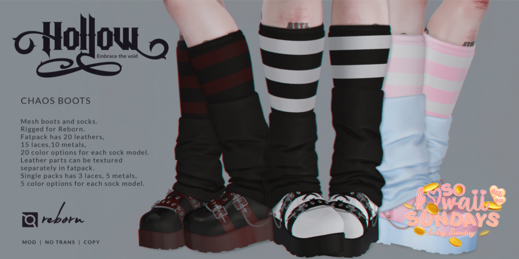Chaos Boots - Reborn	&lt;a href=&quot;http://maps.secondlife.com/secondlife/Tomoeda/109/36/1502&quot; target=&quot;_blank&quot;&gt;Teleport&lt;/a&gt;