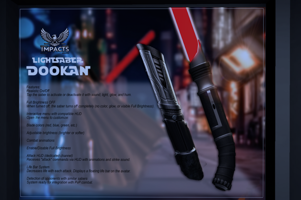 Lightsaber Dookan, L$400 each/L$1800 FP