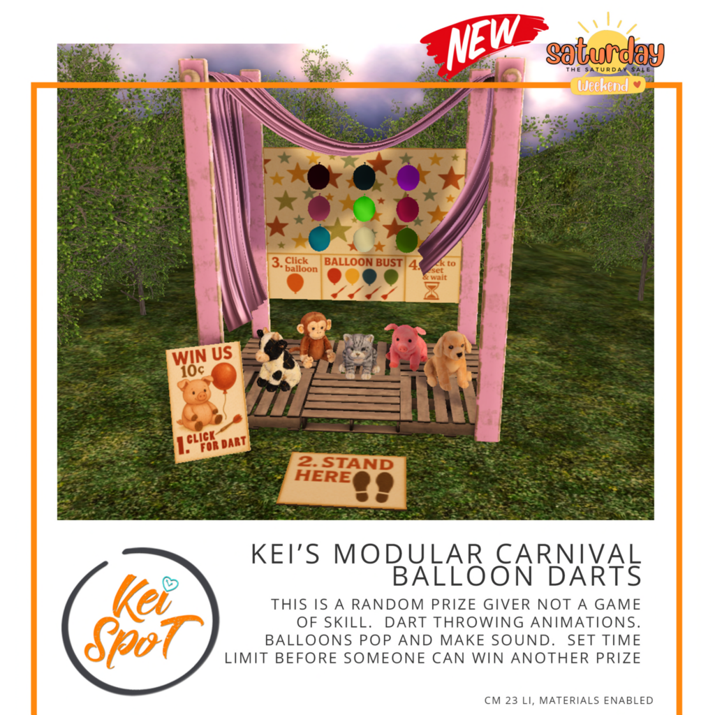 Kei&#039;s Modular Carnival Balloon Darts Decor Set	&lt;a href=&quot;http://maps.secondlife.com/secondlife/Hardrada/90/102/3802&quot; target=&quot;_blank&quot;&gt;Teleport&lt;/a&gt;