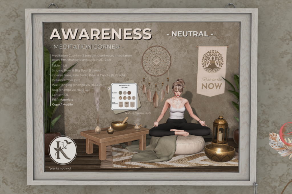 Awareness Meditation Corner Neutral, L$89-L$149 each/L$479 FP
