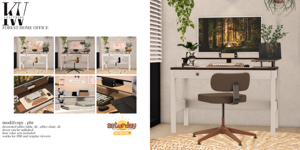 Forest Home Office Decor Set	&lt;a href=&quot;http://maps.secondlife.com/secondlife/KraftWork/230/122/21&quot; target=&quot;_blank&quot;&gt;Teleport&lt;/a&gt;